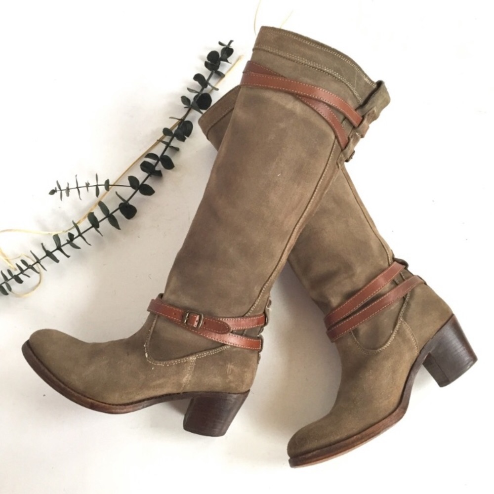 Frye suede tall heeled boots size 9, narrow
